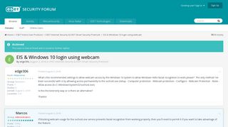 EIS & Windows 10 login using webcam - ESET Internet Security ...