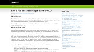 How to turn on automatic logon in Windows XP | GeekZilla