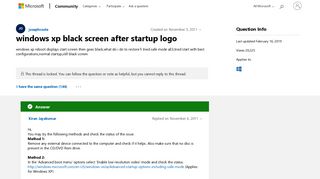 windows xp black screen after startup logo - Microsoft Community