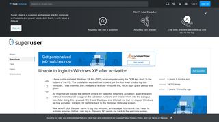 Unable to login to Windows XP after activation - Super User