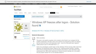 Windows XP freezes after logon - Solution found - Microsoft