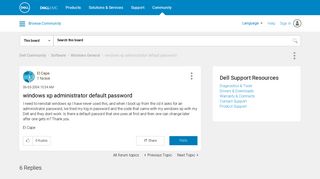 windows xp administrator default password - Dell Community