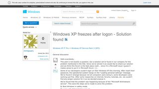 Windows XP freezes after logon - Solution found - Microsoft