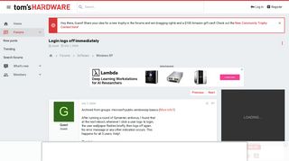 Login logs off immediately - Windows XP - Tom's Hardware