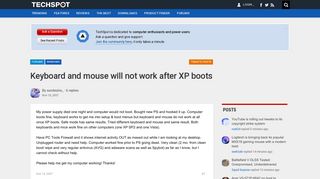 Keyboard and mouse will not work after XP boots - TechSpot Forums