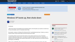 Windows XP boots up, then shuts down - TechSpot Forums