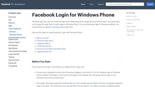 Windows Phone - Facebook Login - Facebook for Developers
