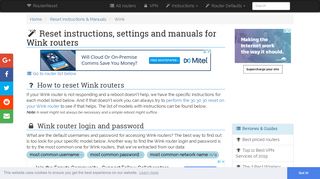 Wink Reset Instructions, Manuals and Default Settings | RouterReset
