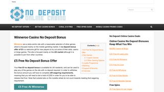 Winneroo Online Casino £5 Free No Deposit Bonus