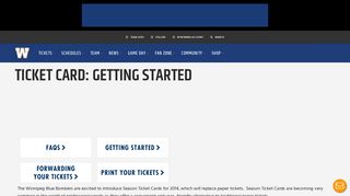Ticket Card: Getting Started - Winnipeg Blue Bombers