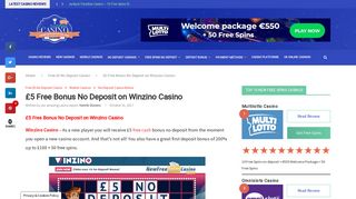 Winzino Casino No Deposit Bonus of £5 free cash