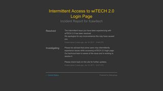 fcawitech Status - Intermittent Access to wiTECH 2.0 Login Page
