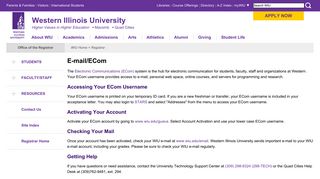 E-mail/ECom - Office of the Registrar - Western Illinois University
