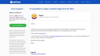 Is it possible to create a member login form for Wix? | JotForm