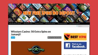 Wixstars Casino: 50 Extra Spins on Jumanji! - New Free Spins No ...