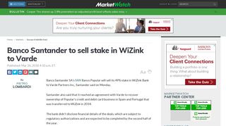 Banco Santander to sell stake in WiZink to Varde - MarketWatch