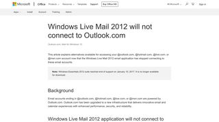 Windows Live Mail 2012 will not connect to Outlook.com - Outlook