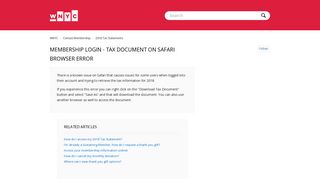 membership login - tax document on safari browser error - WNYC
