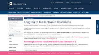 Logging in to Electronic Resources - University of Wolverhampton