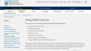 Patient Gateway Access - Brigham and Women's Hospital