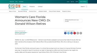 Women's Care Florida Announces New CMO; Dr. Donald Wilson Retires