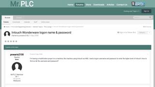 Intouch Wonderware logon name & password - General Topics - The ...