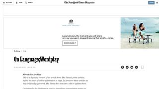 On Language;Wordplay - The New York Times