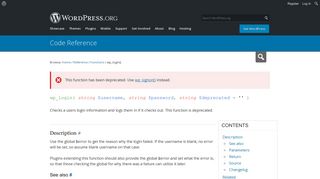 wp_login() | Function | WordPress Developer Resources