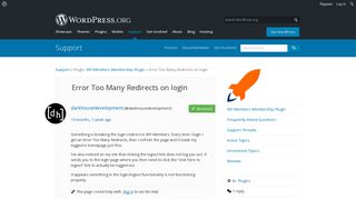 Error Too Many Redirects on login | WordPress.org