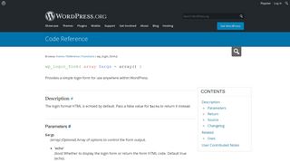 wp_login_form() | Function | WordPress Developer Resources