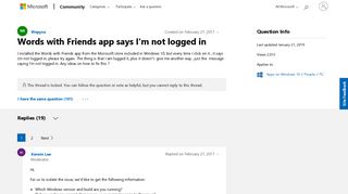 Words with Friends app says I'm not logged in - Microsoft Community