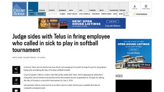 Judge sides with Telus in firing employee who called in sick to play in ...