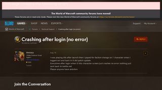 Crashing after login (no error) - World of Warcraft Forums ...