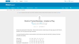 World of Tanks/Warships - Unable to Play | Shaw Support - Shaw ...
