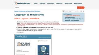 Logging in to TheWorxHub - Dude Solutions' Online Help