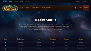 Realm Status - World of Warcraft