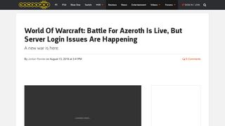 World Of Warcraft: Battle For Azeroth Is Live, But Server Login Issues ...
