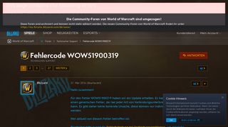 Fehlercode WOW51900319 - World of Warcraft-Foren - Blizzard ...