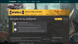 US realm list by datacenter | WoWWiki | FANDOM powered by Wikia