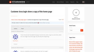 Customer Area login show a copy of the home page - WP Customer ...