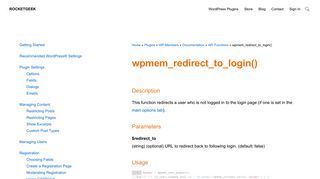wpmem_redirect_to_login() - RocketGeek