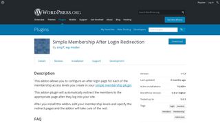Simple Membership After Login Redirection | WordPress.org