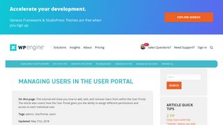 Managing Users in the User Portal | WP Engine®