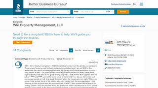 WRI Property Management, LLC | Complaints | Better Business ...