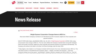 Wright Express Corporation Changes Name to WEX Inc. | WEX, Inc.