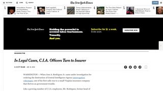 In Legal Cases, C.I.A. Officers Turn to Insurer - The New York Times