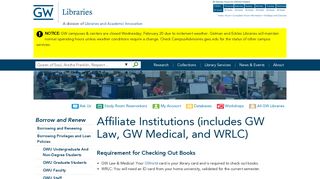 Affiliate Institutions (includes GW Law, GW Medical, and WRLC ...