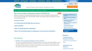 Web Tenant Compliance Management System (WTCMS) FAQ - VHDA