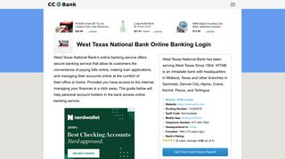 West Texas National Bank Online Banking Login - CC Bank