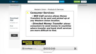 Western Union – Products & Services A. A.Consumer Services: - Will ...